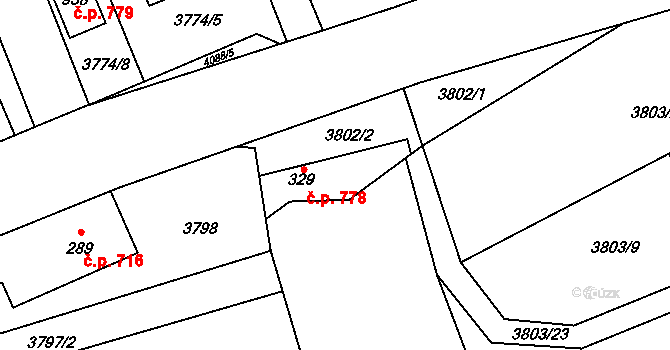 Měrkovice 778, Kozlovice na parcele st. 329 v KÚ Měrkovice, Katastrální mapa