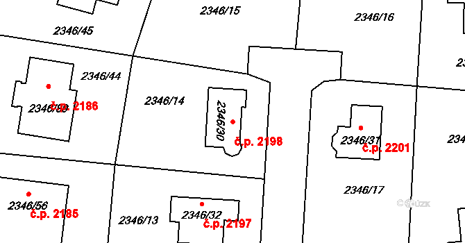 Pelhřimov 2198 na parcele st. 2346/30 v KÚ Pelhřimov, Katastrální mapa