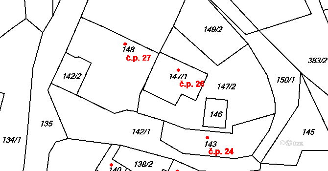 Týn 26, Lomnice na parcele st. 147/1 v KÚ Týn u Lomnice, Katastrální mapa
