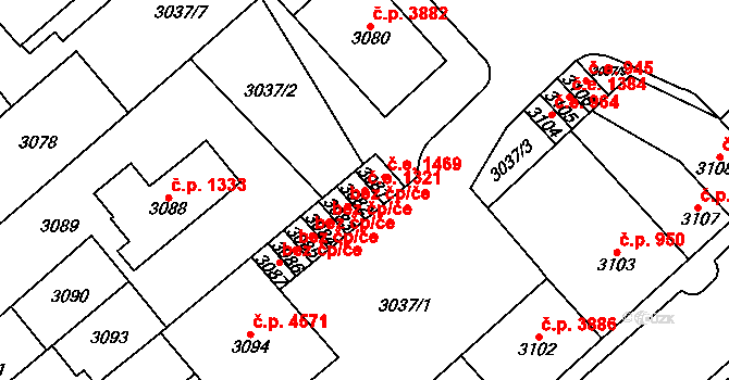 Chomutov 1321 na parcele st. 3082 v KÚ Chomutov I, Katastrální mapa