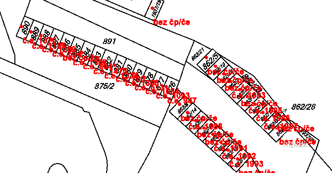 Chomutov 947 na parcele st. 876 v KÚ Chomutov I, Katastrální mapa