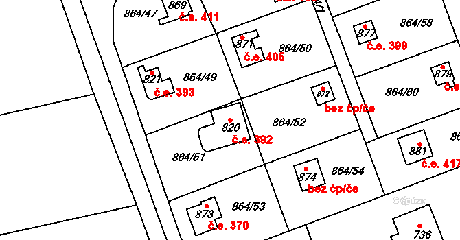 Bojov 392, Čisovice na parcele st. 820 v KÚ Čisovice, Katastrální mapa