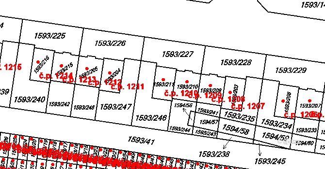 Kosmonosy 1210 na parcele st. 1593/211 v KÚ Kosmonosy, Katastrální mapa