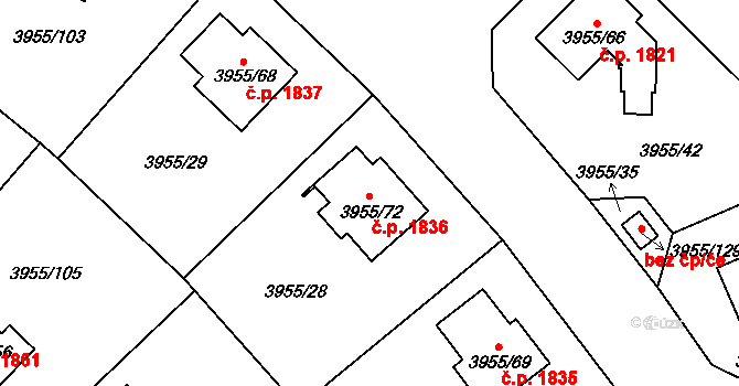 Chotěboř 1836 na parcele st. 3955/72 v KÚ Chotěboř, Katastrální mapa