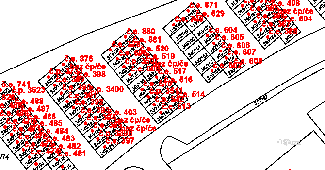 Vyškov-Předměstí 516, Vyškov na parcele st. 340/147 v KÚ Vyškov, Katastrální mapa