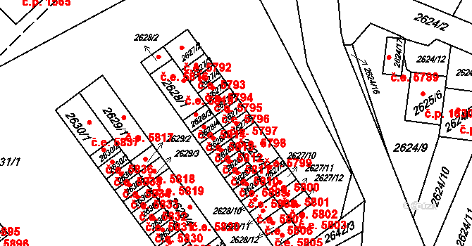 Kadaň 5798 na parcele st. 2627/8 v KÚ Kadaň, Katastrální mapa