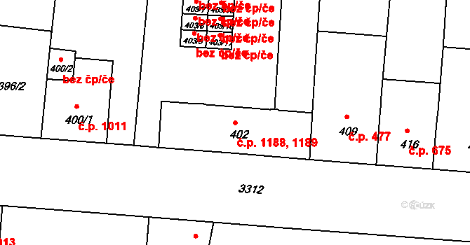 Benešov 1188,1189 na parcele st. 402 v KÚ Benešov u Prahy, Katastrální mapa