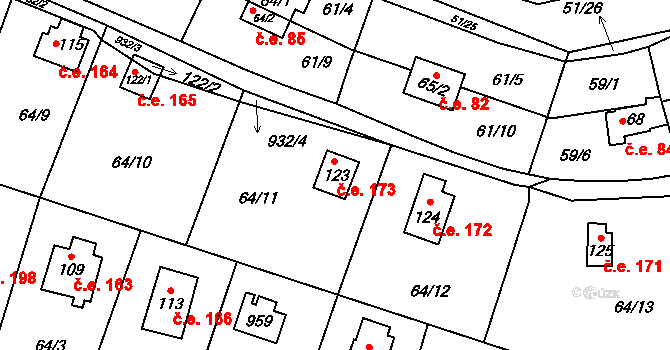 Vyskytná nad Jihlavou 173 na parcele st. 123 v KÚ Rounek, Katastrální mapa
