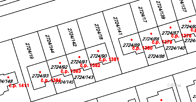 Kylešovice 1381, Opava na parcele st. 2724/90 v KÚ Kylešovice, Katastrální mapa