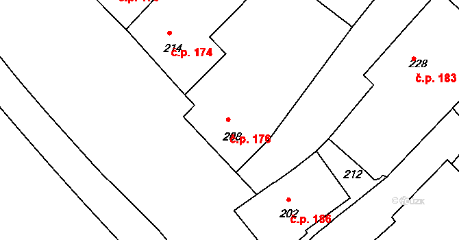 Bobrová 176 na parcele st. 208 v KÚ Horní Bobrová, Katastrální mapa