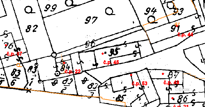 Dolní Heřmanice 45 na parcele st. 95 v KÚ Dolní Heřmanice, Katastrální mapa