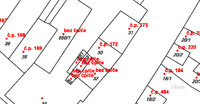 Křižanov 172 na parcele st. 30 v KÚ Křižanov, Katastrální mapa