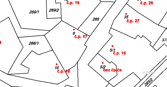 Olší 17 na parcele st. 6 v KÚ Olší u Tišnova, Katastrální mapa