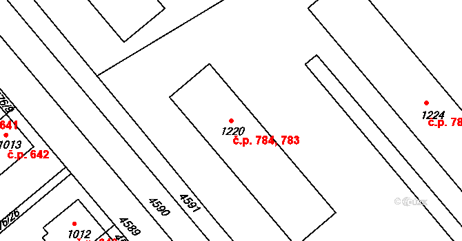 Slavičín 783,784 na parcele st. 1220 v KÚ Slavičín, Katastrální mapa