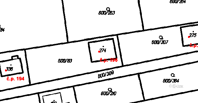 Olšany 196 na parcele st. 274 v KÚ Olšany, Katastrální mapa