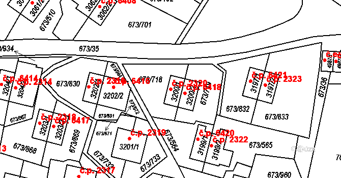 Zlín 2320 na parcele st. 3200/1 v KÚ Zlín, Katastrální mapa