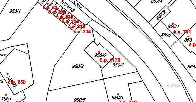 Oslavany 1172 na parcele st. 950/6 v KÚ Oslavany, Katastrální mapa