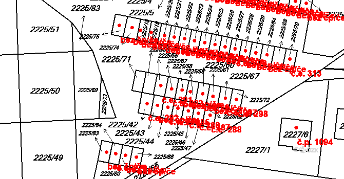 Bučovice 292 na parcele st. 2225/57 v KÚ Bučovice, Katastrální mapa