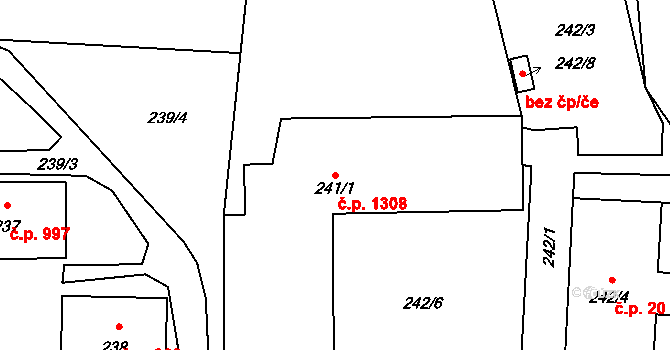 Horní Suchá 1308 na parcele st. 241/1 v KÚ Horní Suchá, Katastrální mapa