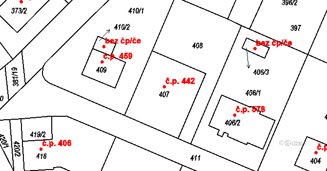 Veselí nad Lužnicí I 442, Veselí nad Lužnicí na parcele st. 407 v KÚ Veselí nad Lužnicí, Katastrální mapa