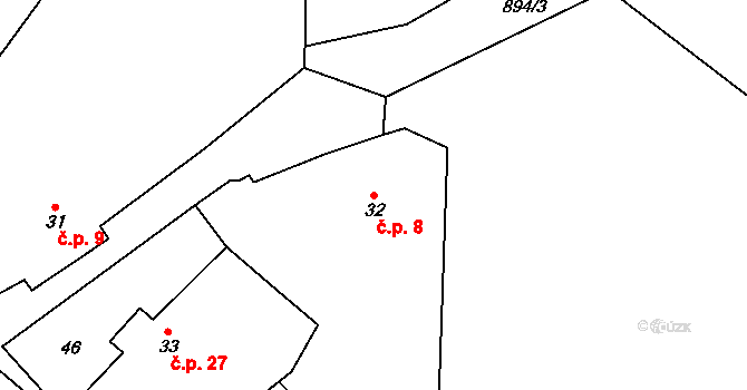Defurovy Lažany 8, Chanovice na parcele st. 32 v KÚ Defurovy Lažany, Katastrální mapa