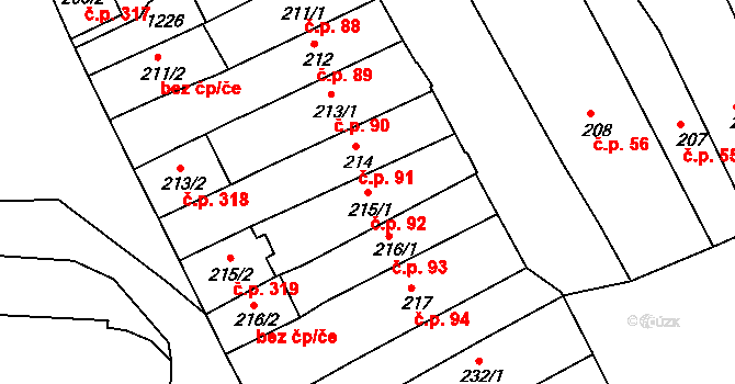 Broumov 92 na parcele st. 215/1 v KÚ Broumov, Katastrální mapa