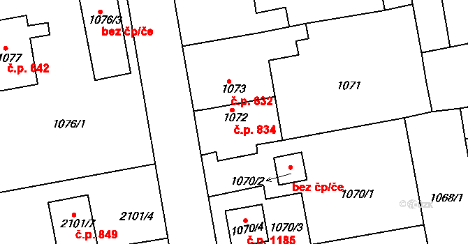Třemošná 834 na parcele st. 1072 v KÚ Třemošná, Katastrální mapa