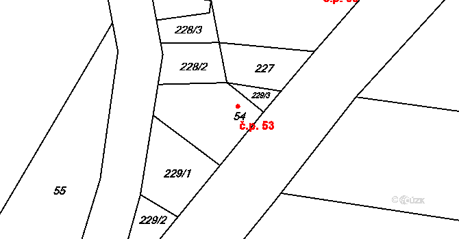 Spytovice 53, Zdechovice na parcele st. 54 v KÚ Spytovice, Katastrální mapa