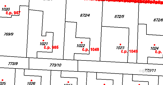 Přelouč 1048 na parcele st. 1022 v KÚ Přelouč, Katastrální mapa