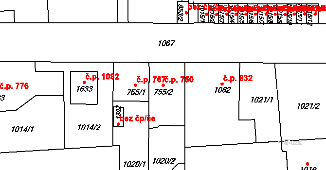 Svítkov 750, Pardubice na parcele st. 755/2 v KÚ Svítkov, Katastrální mapa