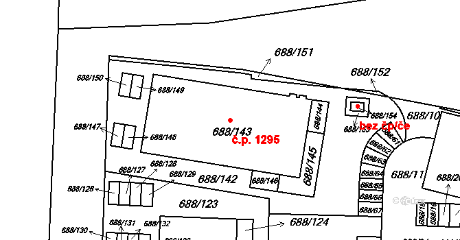 Černice 1295, Plzeň na parcele st. 688/143 v KÚ Bručná, Katastrální mapa
