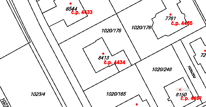 Kroměříž 4434 na parcele st. 8413 v KÚ Kroměříž, Katastrální mapa