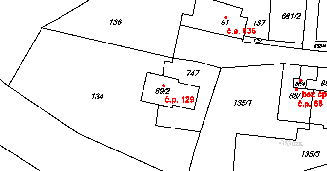 Černovír 129, Ústí nad Orlicí na parcele st. 89/2 v KÚ Černovír u Ústí nad Orlicí, Katastrální mapa