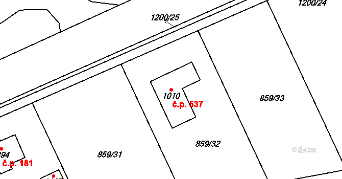 Žebrák 537 na parcele st. 1010 v KÚ Žebrák, Katastrální mapa