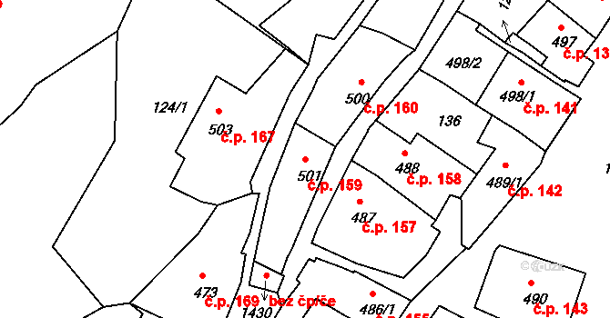 Plešivec 159, Český Krumlov na parcele st. 501 v KÚ Český Krumlov, Katastrální mapa