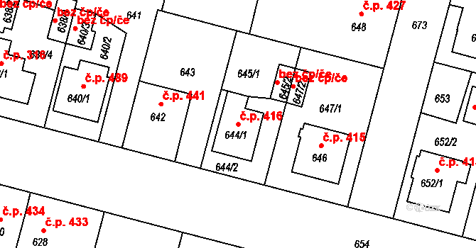 Kamenice nad Lipou 416 na parcele st. 644/1 v KÚ Kamenice nad Lipou, Katastrální mapa