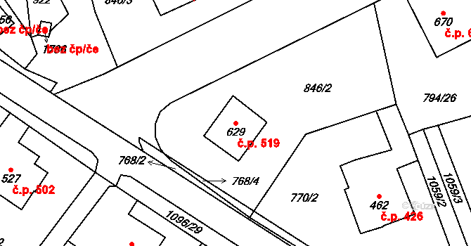Světlá nad Sázavou 519 na parcele st. 629 v KÚ Světlá nad Sázavou, Katastrální mapa