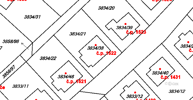 Chotěboř 1522 na parcele st. 3834/38 v KÚ Chotěboř, Katastrální mapa