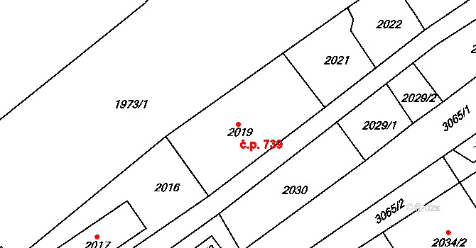 Rychnov nad Kněžnou 739 na parcele st. 2019 v KÚ Rychnov nad Kněžnou, Katastrální mapa