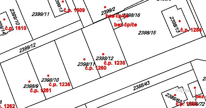 Holešov 1235 na parcele st. 2398/12 v KÚ Holešov, Katastrální mapa