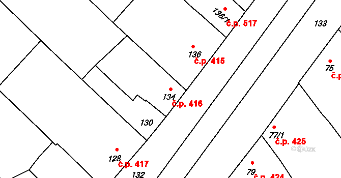 Bedihošť 416 na parcele st. 134 v KÚ Bedihošť, Katastrální mapa