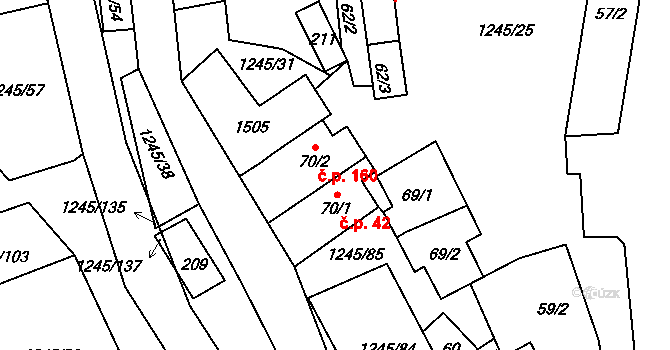 Otinoves 42 na parcele st. 70/1 v KÚ Otinoves, Katastrální mapa