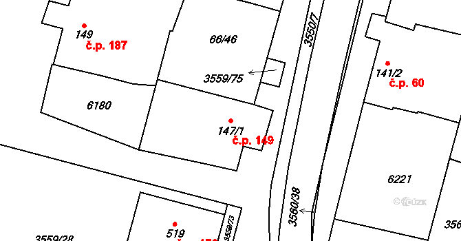 Hrabětice 149 na parcele st. 147/1 v KÚ Hrabětice, Katastrální mapa