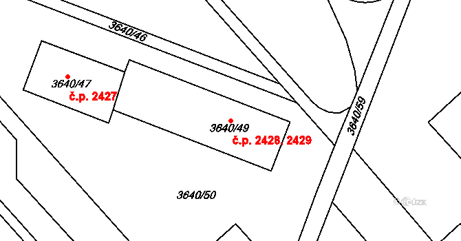Znojmo 2428,2429 na parcele st. 3640/49 v KÚ Znojmo-město, Katastrální mapa