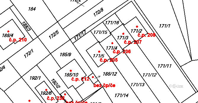 Přerov IV-Kozlovice 205, Přerov na parcele st. 171/5 v KÚ Kozlovice u Přerova, Katastrální mapa