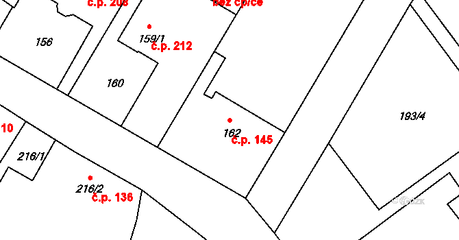 Malešov 145 na parcele st. 162 v KÚ Malešov, Katastrální mapa