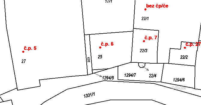 Mokrá 6, Čichalov na parcele st. 25 v KÚ Mokrá u Chyší, Katastrální mapa