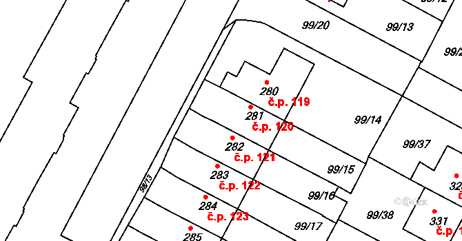Kostelec 120 na parcele st. 281 v KÚ Kostelec u Jihlavy, Katastrální mapa