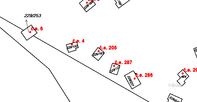 Hostěradice 205, Kamenný Přívoz na parcele st. 229/191 v KÚ Hostěradice, Katastrální mapa