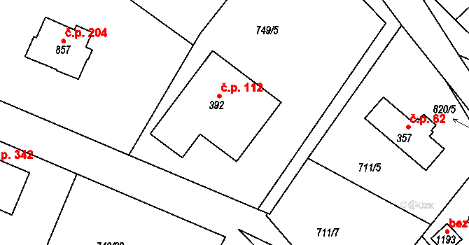 Měchenice 112 na parcele st. 392 v KÚ Měchenice, Katastrální mapa